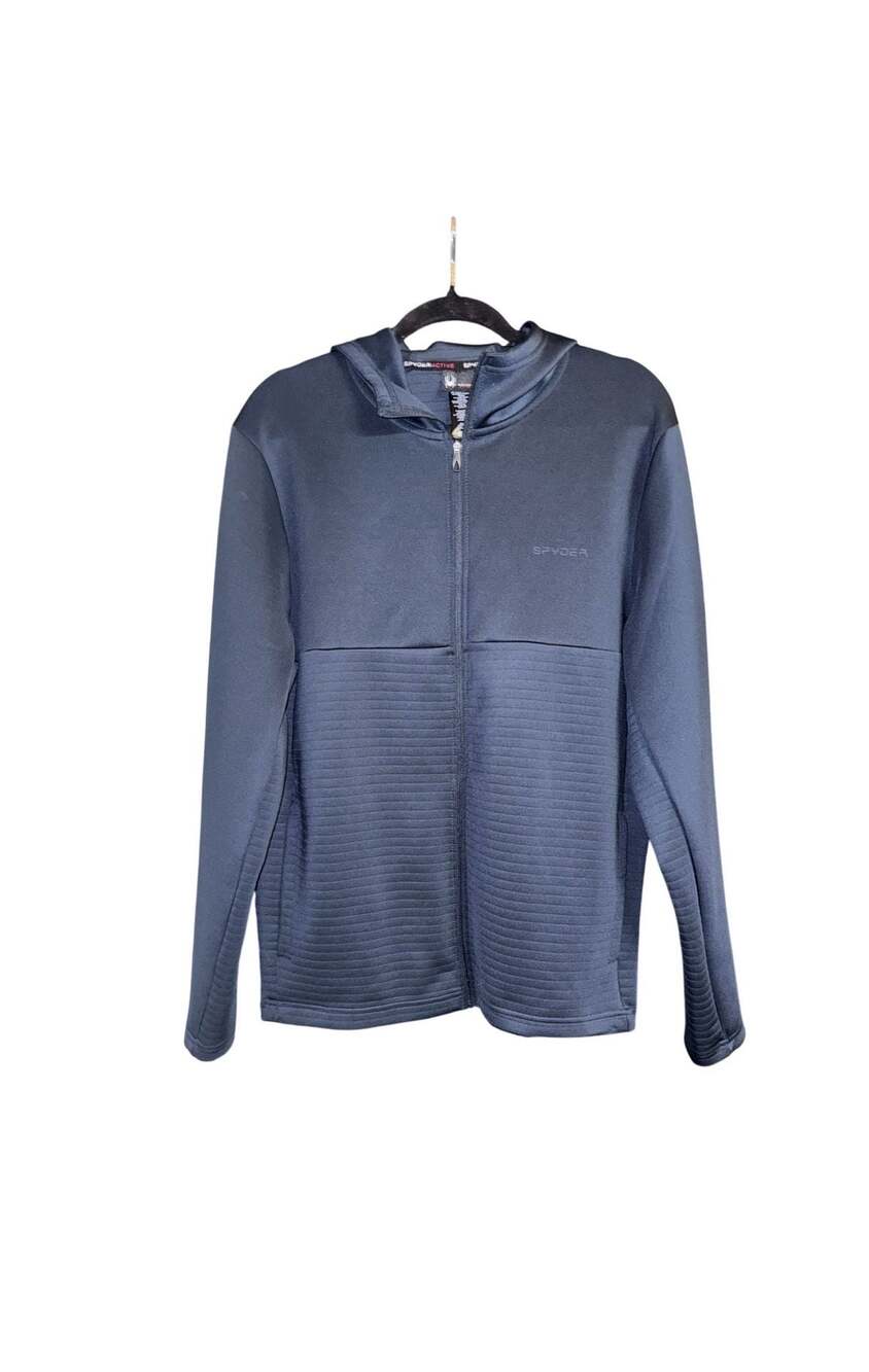 Spyder Active Men's Full Zip Stretch Hoodie Jacket Navy Blue Medium